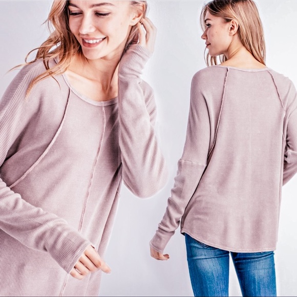 Tops - Mauve Exposed Seam Waffle Knit Thermal Top